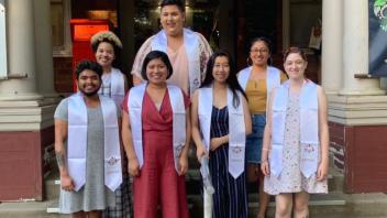 Graduating WRRC Scholars in their stoles on the front steps of the WRRC