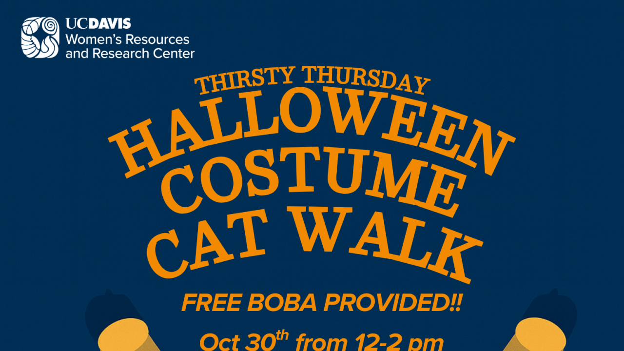 Flier with a picture of a cat in a witch's hat walking a runway.