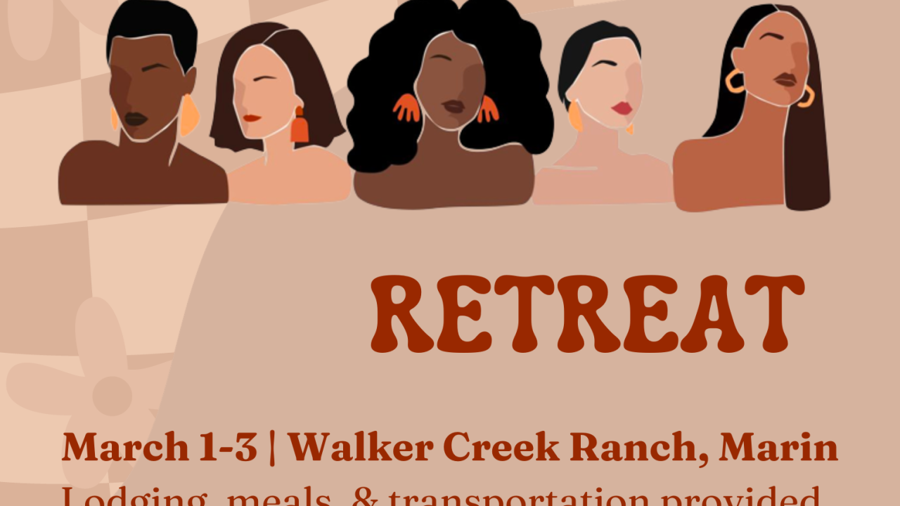 Flier for the 2nd Annual Women of Color Retreat. Brown and cream colored flier with graphic of five women of color with various shades.