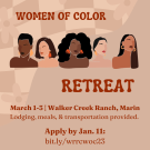 Flier for the 2nd Annual Women of Color Retreat. Brown and cream colored flier with graphic of five women of color with various shades.